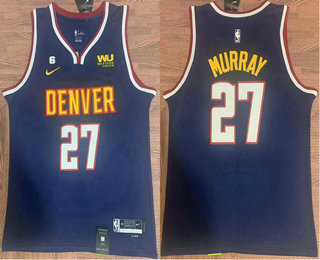 Men's Denver Nuggets #27 Jamal Murray Navy Blue 2023 6 Patch Icon Edition Sponsor Stitched Basketball Jersey