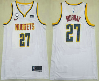 Men's Denver Nuggets #27 Jamal Murray White 6 Patch Icon Sponsor Swingman Jersey