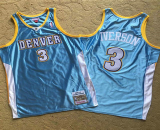 Men's Denver Nuggets #3 Allen Iverson 2006-07 Blue Rainbow Hardwood Classics Soul AU Throwback Jersey