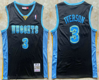 Men's Denver Nuggets #3 Allen Iverson Black With Blue 2006-07 Hardwood Classics Throwback Jersey