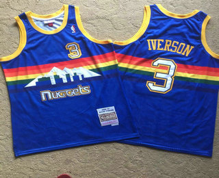 Men's Denver Nuggets #3 Allen Iverson Blue 2006-07 Rainbow Hardwood Classics Soul AU Throwback Jersey