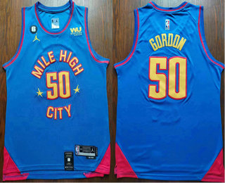 Men's Denver Nuggets #50 Aaron Gordon Blue 2023 Statement Edition With 6 Patch Stitched Jersey