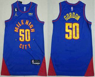 Men's Denver Nuggets #50 Aaron Gordon Blue 2023 Statement Edition With 6 Patch Stitched Jersey