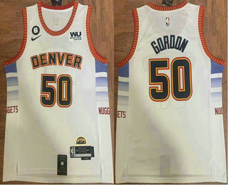 Men's Denver Nuggets #50 Aaron Gordon White 2022 City 6 Patch Icon Sponsor Swingman Jersey