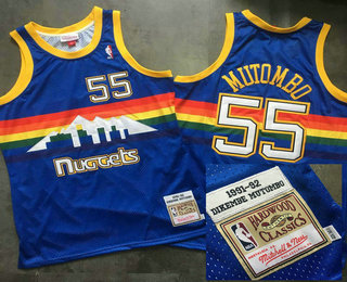 Men's Denver Nuggets #55 Dikembe Mutombo Blue 1991-92 Rainbow Hardwood Classics Soul Swingman Throwback Jersey