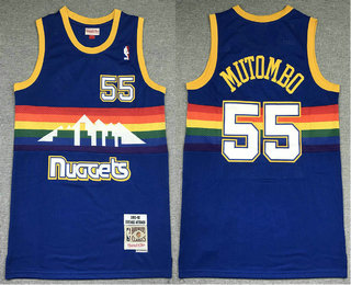 Men's Denver Nuggets #55 Dikembe Mutombo Blue 1991-92 Rainbow Hardwood Classics Soul Swingman Throwback Jersey