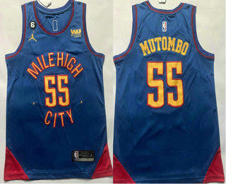 Men's Denver Nuggets #55 Dikembe Mutombo Blue 2023 Statement Edition With 6 Patch Stitched Jersey