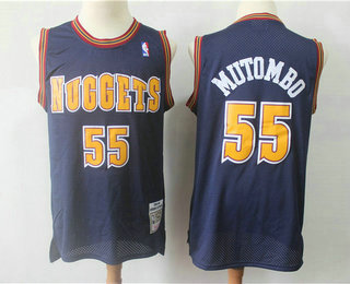 Men's Denver Nuggets #55 Dikembe Mutombo Navy Blue 1993-94 Hardwood Classics Soul Swingman Throwback Jersey