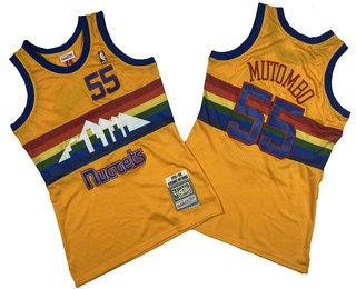 Men's Denver Nuggets #55 Dikembe Mutombo Orange 1991-92 Rainbow Hardwood Classics Soul Swingman Throwback Jersey
