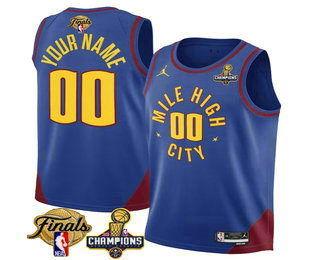 Men's Denver Nuggets Active Player Custom Blue 2023 Champions Patch And Finals Patch Statement Edition Stitched Jersey