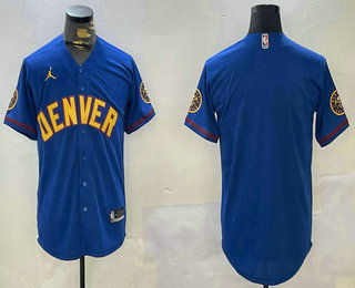 Men's Denver Nuggets Blank Blue With Patch Stitched Baseball Jersey