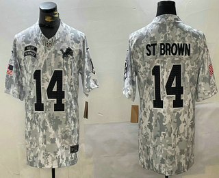 Men's Detroit Lions #14 Amon Ra St Brown Arctic Camo 2024 FUSE Salute to Service Limited Stitched Jersey