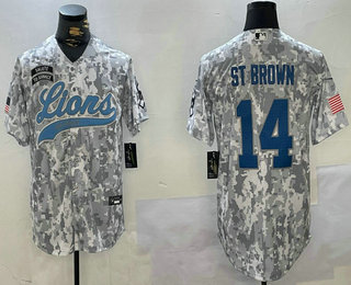 Men's Detroit Lions #14 Amon Ra St Brown Arctic Camo 2024 Salute to Service Stitched Baseball Jersey