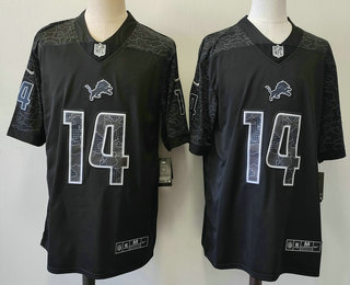 Men's Detroit Lions #14 Amon Ra St Brown Black Reflective Limited Stitched Football Jersey