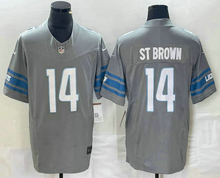 Men's Detroit Lions #14 Amon Ra St Brown Grey 2023 FUSE Vapor Limited Stitched Jersey