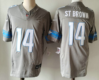 Men's Detroit Lions #14 Amon Ra St Brown Grey 2023 FUSE Vapor Limited Stitched Jersey