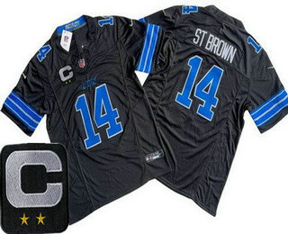 Men's Detroit Lions #14 Amon Ra St Brown Limited Black C Patch FUSE Vapor Jersey