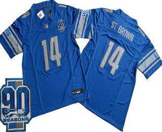 Men's Detroit Lions #14 Amon Ra St Brown Limited Blue 90th Season FUSE Vapor Jersey