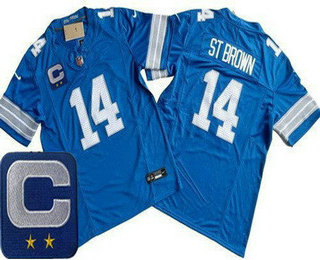 Men's Detroit Lions #14 Amon Ra St Brown Limited Blue C Patch FUSE Vapor Jersey