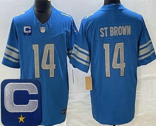 Men's Detroit Lions #14 Amon Ra St Brown Limited Blue C Patch FUSE Vapor Jersey