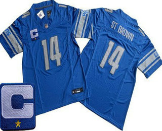 Men's Detroit Lions #14 Amon Ra St Brown Limited Blue C Patch FUSE Vapor Jersey