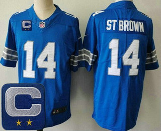 Men's Detroit Lions #14 Amon Ra St Brown Limited Blue C Patch Vapor Jersey