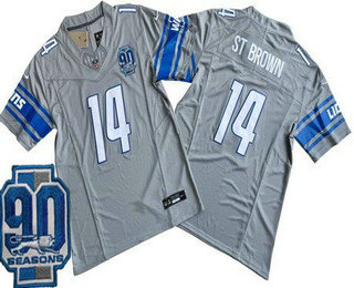 Men's Detroit Lions #14 Amon Ra St Brown Limited Gray 90th Season FUSE Vapor Jersey