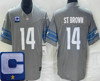 Men's Detroit Lions #14 Amon Ra St Brown Limited Gray C Patch FUSE Vapor Jersey