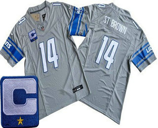 Men's Detroit Lions #14 Amon Ra St Brown Limited Gray C Patch FUSE Vapor Jersey