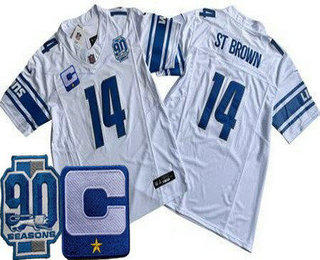 Men's Detroit Lions #14 Amon Ra St Brown Limited White C Patch 90th Season FUSE Vapor Jersey