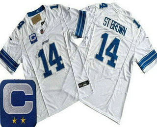 Men's Detroit Lions #14 Amon Ra St Brown Limited White C Patch FUSE Vapor Jersey