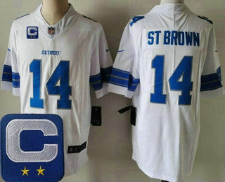 Men's Detroit Lions #14 Amon Ra St Brown Limited White C Patch Vapor Jersey