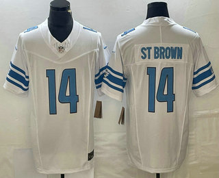 Men's Detroit Lions #14 Amon Ra St Brown White 2023 FUSE Vapor Limited Stitched Jersey