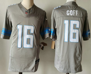 Men's Detroit Lions #16 Jared Goff Grey 2023 FUSE Vapor Limited Stitched Jersey