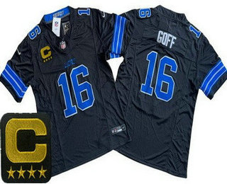 Men's Detroit Lions #16 Jared Goff Limited Black C Patch FUSE Vapor Jersey