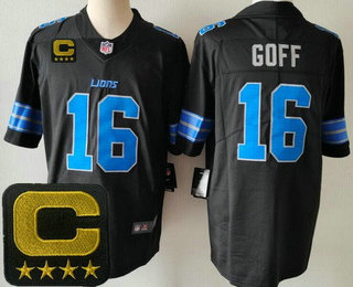 Men's Detroit Lions #16 Jared Goff Limited Black C Patch Vapor Jersey