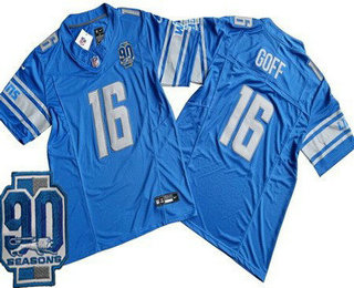 Men's Detroit Lions #16 Jared Goff Limited Blue 90th Season FUSE Vapor Jersey