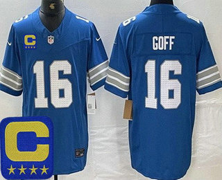 Men's Detroit Lions #16 Jared Goff Limited Blue C Patch FUSE Vapor Jersey