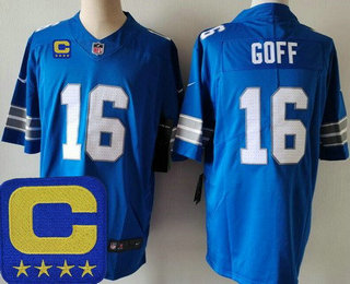 Men's Detroit Lions #16 Jared Goff Limited Blue C Patch Vapor Jersey