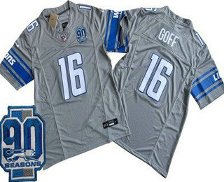 Men's Detroit Lions #16 Jared Goff Limited Gray 90th Season FUSE Vapor Jersey