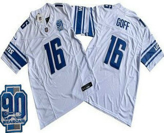 Men's Detroit Lions #16 Jared Goff Limited White 90th Season FUSE Vapor Jersey