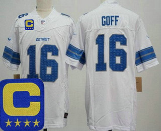 Men's Detroit Lions #16 Jared Goff Limited White C Patch FUSE Vapor Jersey