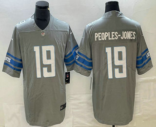 Men's Detroit Lions #19 Donovan Peoples Jones Grey 2023 FUSE Vapor Limited Stitched Jersey