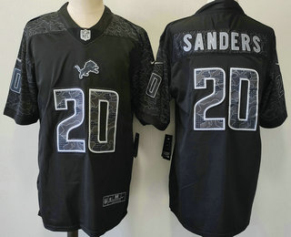 Men's Detroit Lions #20 Barry Sanders Black Reflective Limited Stitched Football Jersey