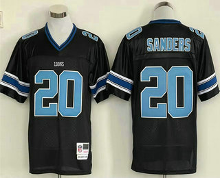 Men's Detroit Lions #20 Barry Sanders Black Throwback Stitched Jersey