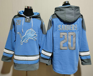 Men's Detroit Lions #20 Barry Sanders Blue Ageless Must Have Lace Up Pullover Hoodie