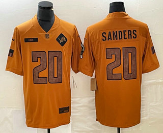 Men's Detroit Lions #20 Barry Sanders Brown 2023 Salute To Service Limited Stitched Jersey