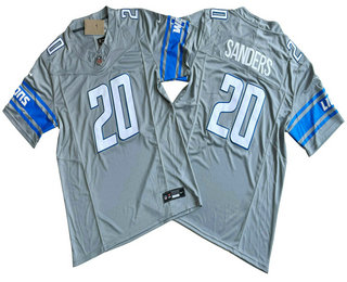 Men's Detroit Lions #20 Barry Sanders Grey 2023 FUSE Vapor Limited Stitched Jersey