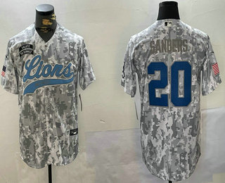 Men's Detroit Lions #20 Barry Sanders Limited Arctic Camo 2024 Salute to Service Baseball Jersey