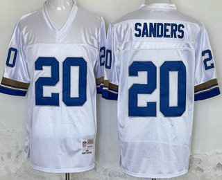 Men's Detroit Lions #20 Barry Sanders White 1994 Throwback Jersey